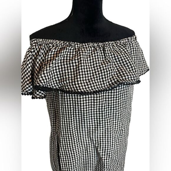 NWT TOMMY BAHAMA OFF THE SHOULDER RUFFLE GINGHAM DRESS BLACK & WHITE SIZE SMALL - Picture 6 of 9
